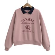 Letter printed shirt collar hoodie for women - Image 5