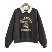 Letter printed shirt collar hoodie for women