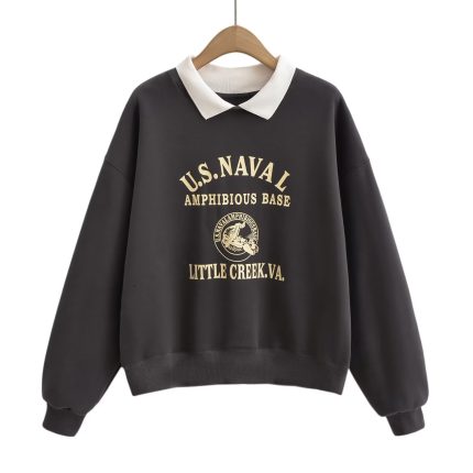 Letter printed shirt collar hoodie for women