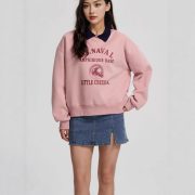 Letter printed shirt collar hoodie for women - Image 4