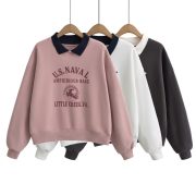 Letter printed shirt collar hoodie for women - Image 2